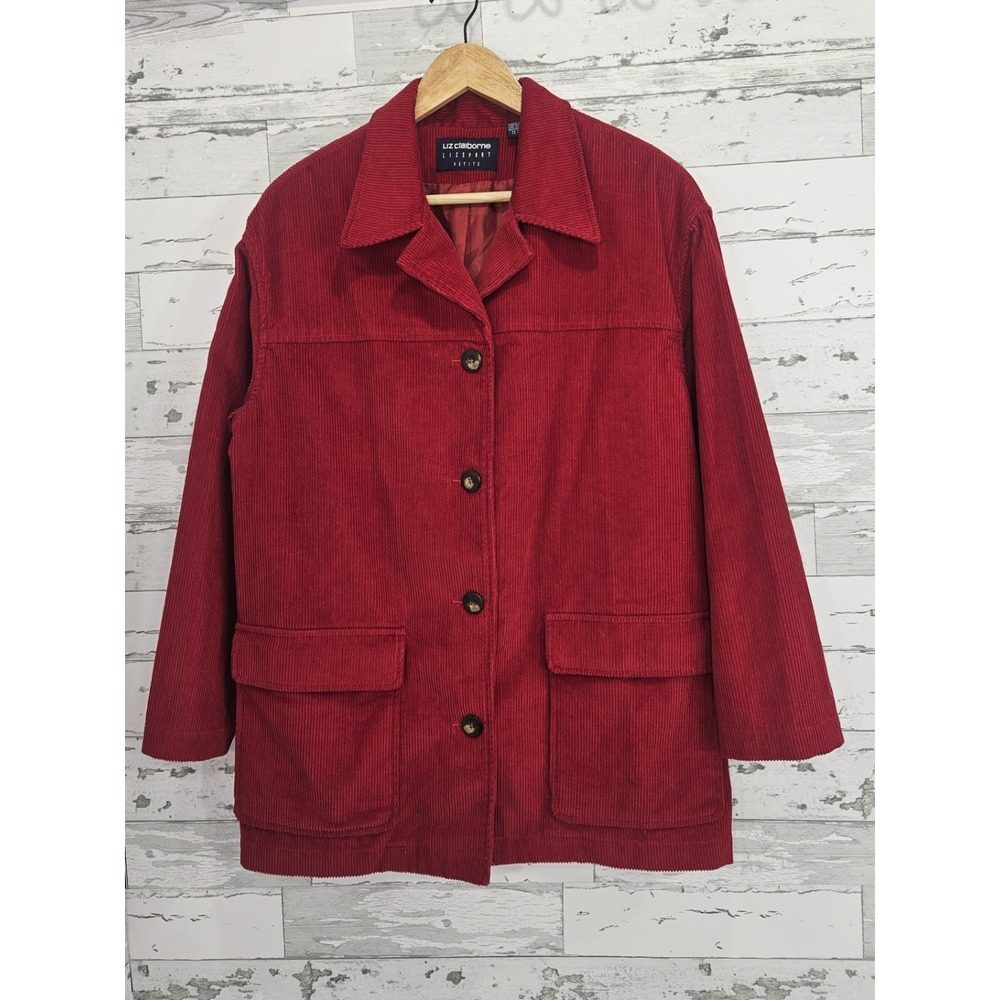 Vintage Liz Claiborne Womens Petite PL Red Corduroy Barn Jacket